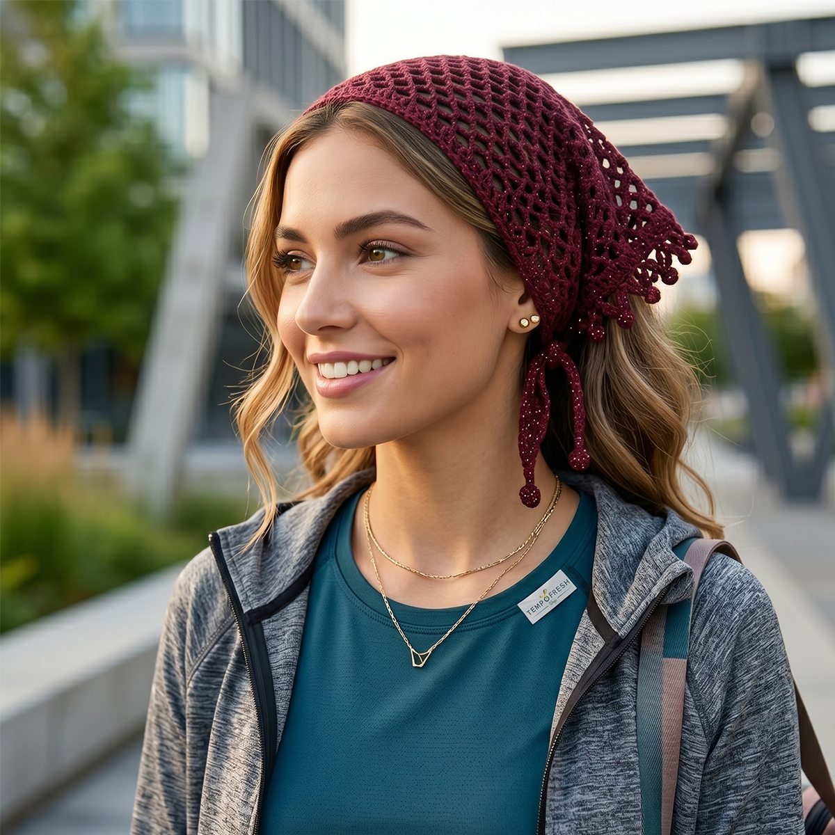 Bordo Renkli Simli Bandana TEMPOFRESH 85 x 25 cm.